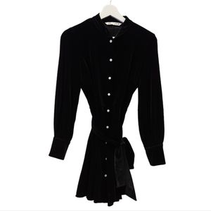 Zara Suede Button Down Long Sleeve Shirt Dress Black